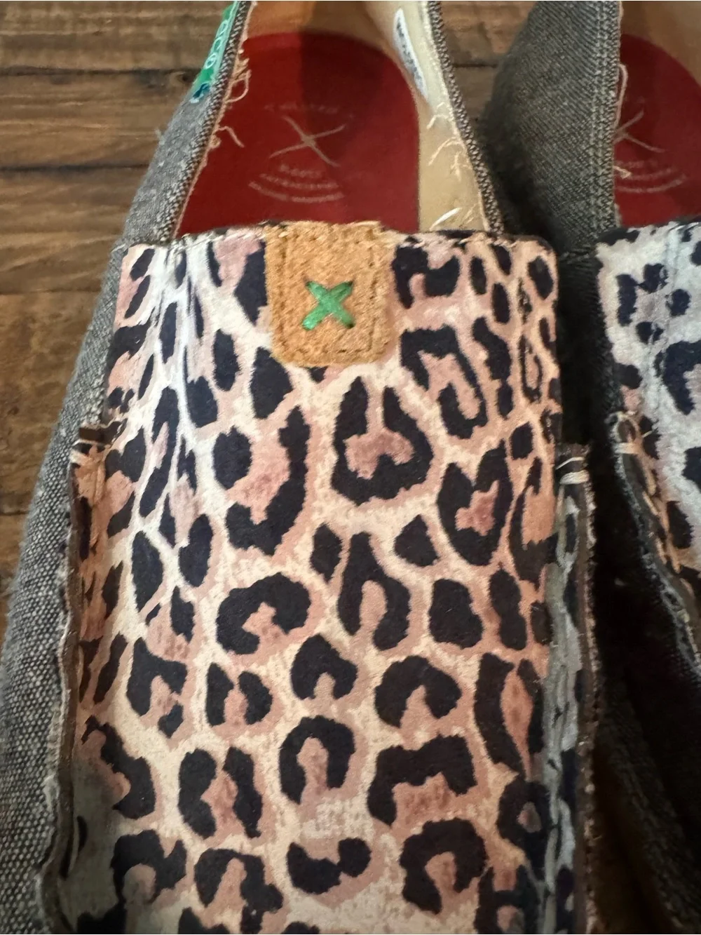 Twisted X EcoTEX Gray Canvas Slip-On Shoes with Leopard Accent and Red Insole